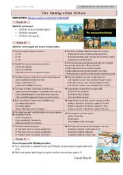 English Worksheet: VIDEO TIME! The Immigration Debate (cartoon) - editable+key