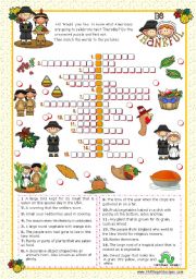 English Worksheet: Thanksgiving Crossword Puzzle