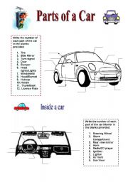 English Worksheet: Parts of a Car - 2 pages