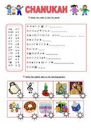 CHANUKAH - 2 pages of activities and exercises. - ESL worksheet by Aimee/S.