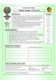 English Worksheet: Thorny Issues - EUTHANASIA (Lively Discussion Topics) 