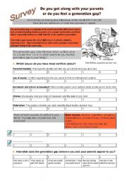 English Worksheet: Survey: Do you get along with your parents or do you feel the generation gap?