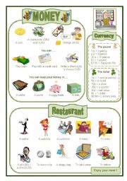 English Worksheet: Money and restaurant vocabulary (editable)