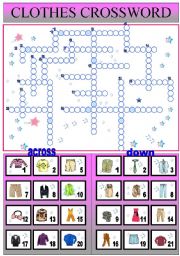 English Worksheet: clothes crossword