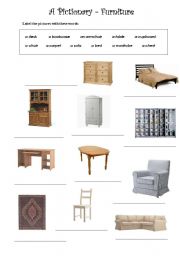 English Worksheet: Furniture Pictionary