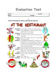 English Worksheet: AT THE RESTAURANT (1 of 2)