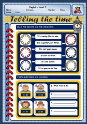 English Worksheet: ASKING AND TELLING THE TIME - PART TWO