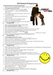 English Worksheet: Movie Worksheet: Pursuit of HappYness - WITH KEY!!!