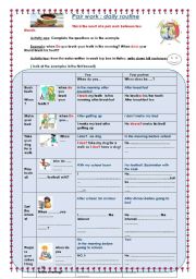 English Worksheet: daily routine...   pair work and  follow up activity