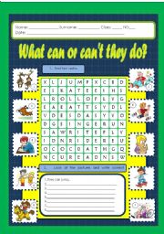 English Worksheet: What can or cant they do?