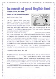 English Worksheet: Text comprehension with historical background / In search of good English food / 4 pages
