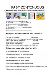 English Worksheet: past continuous(2 pages)