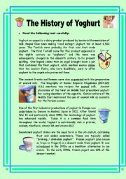 English Worksheet: The History of Yoghurt - 2 pages + key