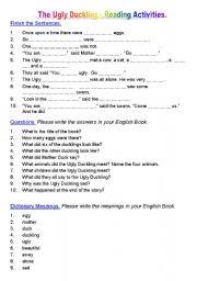 English Worksheet: The Ugly Duckling - Reading Activities