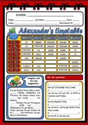 English Worksheet: ALEXANDERS TIMETABLE