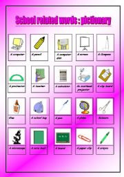 English Worksheet: school related words
