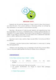 English worksheet: recycling waste