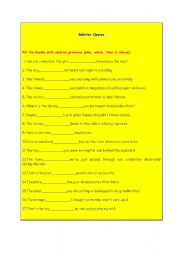 English worksheet: relative clauses