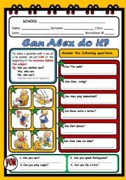 English Worksheet: ABILITIES - CAN (INTERROGATIVE - YES/NO QUESTIONS)