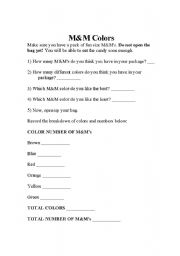 English Worksheet: M&M Colors