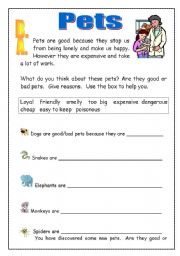 English Worksheet: Pets: Good or bad