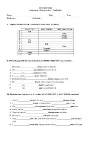 English Worksheet: PAST SIMPLE, PRESENT AND PAST PERFECT