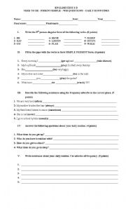 English Worksheet: SIMPLE PRESENT, DAILY ROUTINES