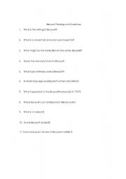 English Worksheet: Beowulf Background Questions