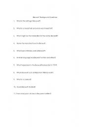 English worksheet: Beowulf Background Questions