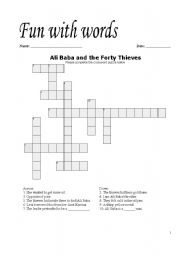 English Worksheet: Ali Baba and the Forty Thieves Word Puzzle