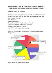 English Worksheet: Reading Spinner Centre- parts of a story and review of strategies for hard parts