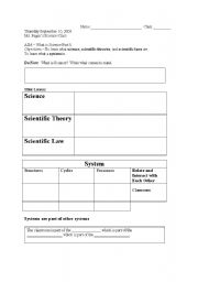 English worksheet: Science, Scientific Theory v. Law