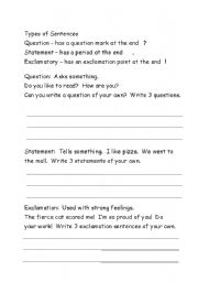English Worksheet: Types of Sentences