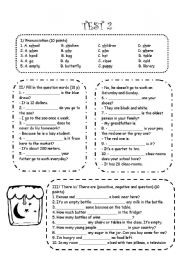 English Worksheet: Test for elementary to pre-intermediate level (B&W)