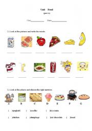 English Worksheet: food(partA)