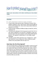 English Worksheet: How to protect yourself from H1N1?