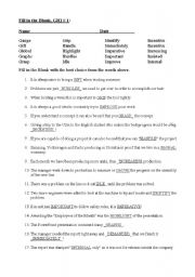 English worksheet: Answer Key, G, H, I, - Fill in the Blank Vocabulary words