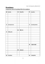 English worksheet: Numbers