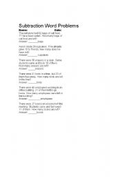 English Worksheet: Subtraction work sheets