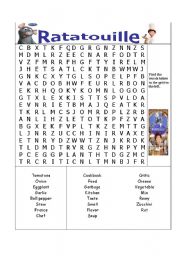 English Worksheet: Ratatouille wordsearch