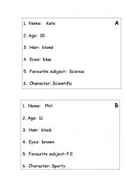 English Worksheet: descriptions game