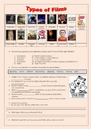 English Worksheet: types of films