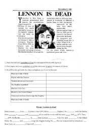 English Worksheet: Lennon is dead