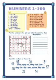 English Worksheet: numbers 1-100