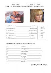 English worksheet: as...as, less...