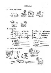 English worksheet: aNIMALS