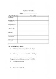 English Worksheet: My Weekly Timetable