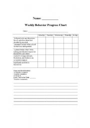 English worksheet: weekly behavior progress chart