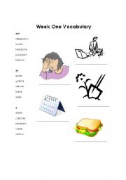 English worksheet: Week One Vocabulary
