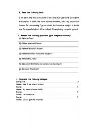 English Worksheet: Reading Comprehension